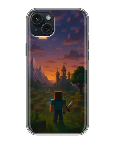Чехол для iPhone 14 Plus с картинкой «Стив у башни»