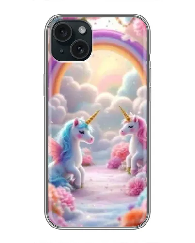 Чохол для iPhone 14 Plus з картинкою «Веселка і єдинороги»