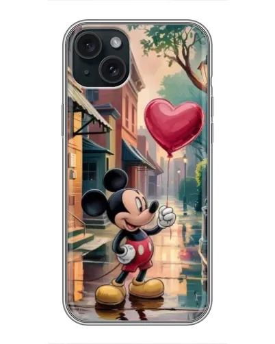 Чехол для iPhone 14 Plus с картинкой «Микки и шарик-сердце»