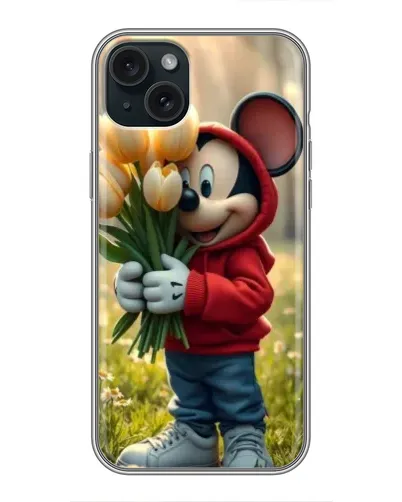 Чехол для iPhone 14 Plus с картинкой «Микки с тюльпанами»