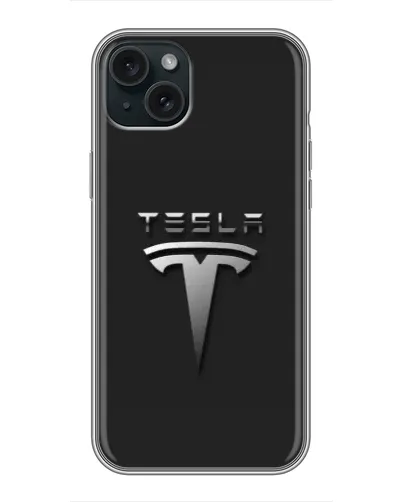 Чехол для iPhone 14 Plus с картинкой «Стальной логотип Tesla»