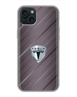 Чехол для iPhone 14 Plus с картинкой «Металлическая текстура Tesla»