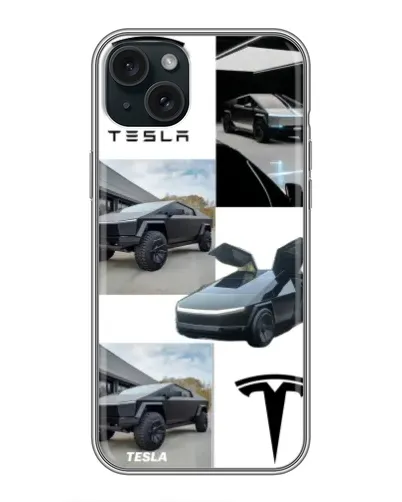 Чехол для iPhone 14 Plus с картинкой «Коллаж Cybertruck Tesla»