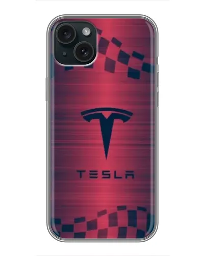 Чехол для iPhone 14 Plus с картинкой «Тесла красный карбон»