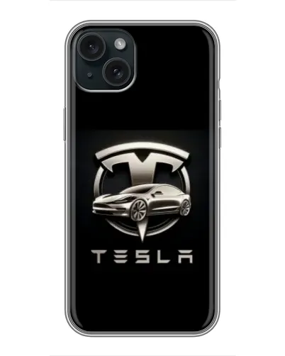 Чехол для iPhone 14 Plus с картинкой «Tesla — серебристое авто»