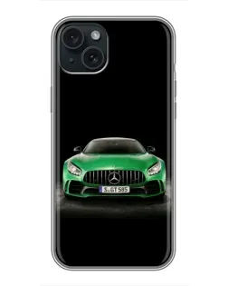 Чехол для iPhone 14 Plus с картинкой «Mercedes — неоновый лого»