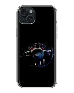 Чехол для iPhone 14 Plus с картинкой «Салон Audi — руль» Чехол для iPhone 14 Plus с картинкой «Салон Audi — руль»