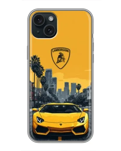 Чехол для iPhone 14 Plus с картинкой «Желтый Lamborghini город»