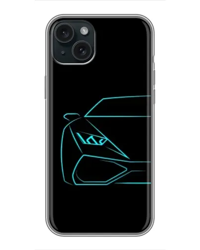 Чехол для iPhone 14 Plus с картинкой «Голубой силуэт Lamborghini»