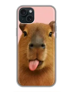 Чехол для iPhone 14 Plus с картинкой «Капибара с языком»