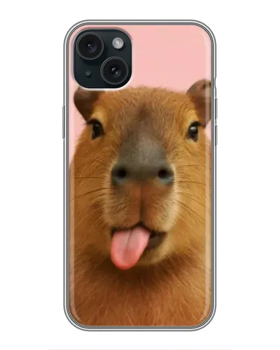 Чехол для iPhone 14 Plus с картинкой «Капибара с языком»