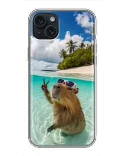 Чехол для iPhone 14 Plus с картинкой «Капибара на море»