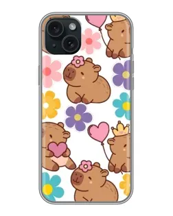 Чехол для iPhone 14 Plus с картинкой «Цветочный паттерн капибар»