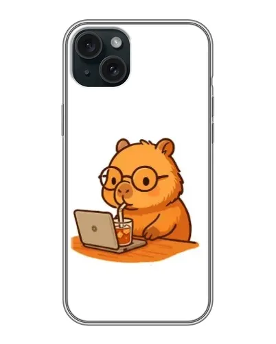 Чехол для iPhone 14 Plus с картинкой «Капибара с ноутбуком»