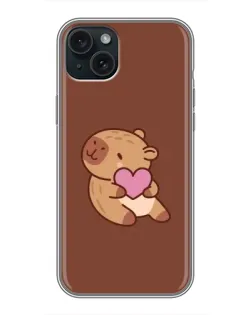 Чехол для iPhone 14 Plus с картинкой «Капибара с сердцем»