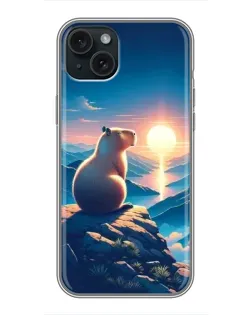 Чехол для iPhone 14 Plus с картинкой «Закат солнца с капибарой»