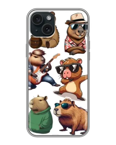 Чехол для iPhone 14 Plus с картинкой «Крутые капибары музыканты»