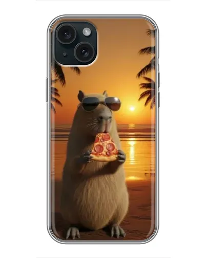 Чехол для iPhone 14 Plus с картинкой «Капибара с пиццей»
