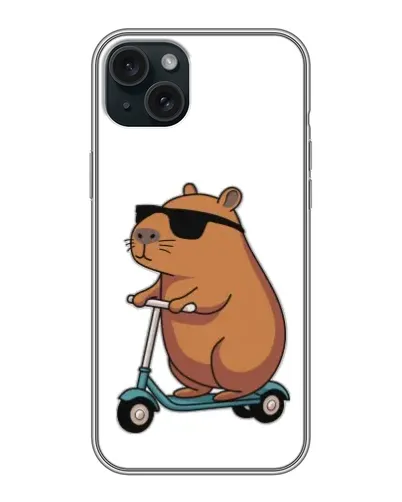 Чехол для iPhone 14 Plus с картинкой «Капибара на самокате»