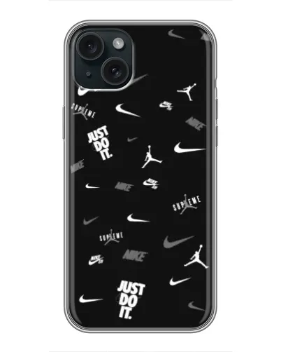 Чехол для iPhone 15 Plus с картинкой «Nike Black Pattern» Чехол для iPhone 15 Plus с картинкой «Nike Black Pattern»
