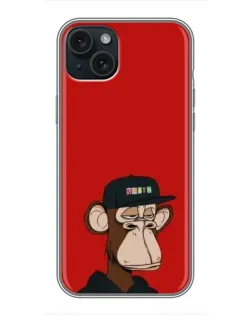 Чехол для iPhone 15 Plus с картинкой «Bored Ape — красный фон»