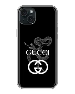 Чехол для iPhone 15 Plus с картинкой «Gucci — серебряная змея»