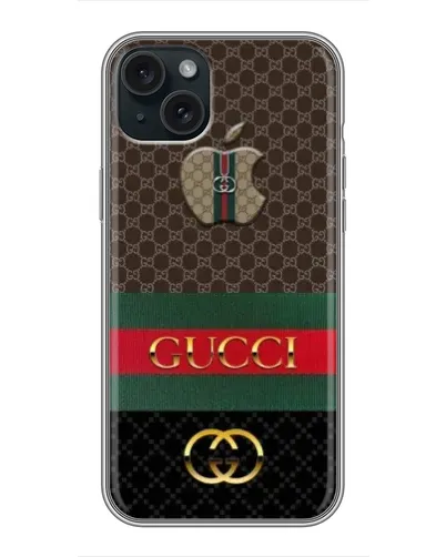 Чехол для iPhone 15 Plus с картинкой «Gucci — брендированный десерт» Чехол для iPhone 15 Plus с картинкой «Gucci — брендированный десерт»