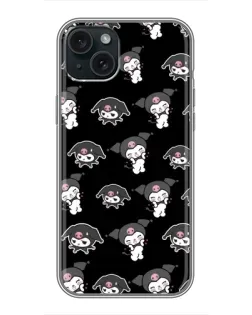Чехол для iPhone 15 Plus с картинкой «Черный паттерн Kuromi»