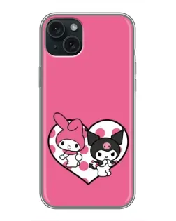 Чехол для iPhone 15 Plus с картинкой «Kuromi и My Melody»