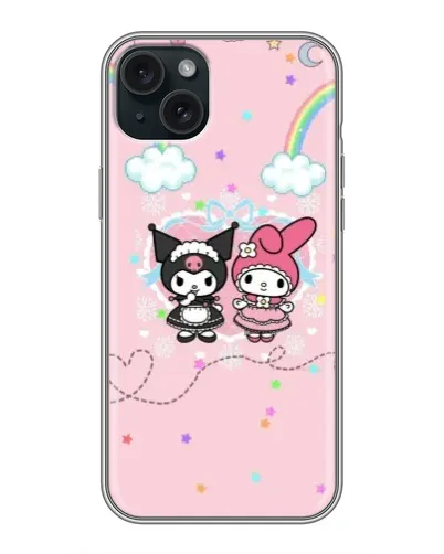 Чехол для iPhone 15 Plus с картинкой «My Melody и Kuromi» Чехол для iPhone 15 Plus с картинкой «My Melody и Kuromi»