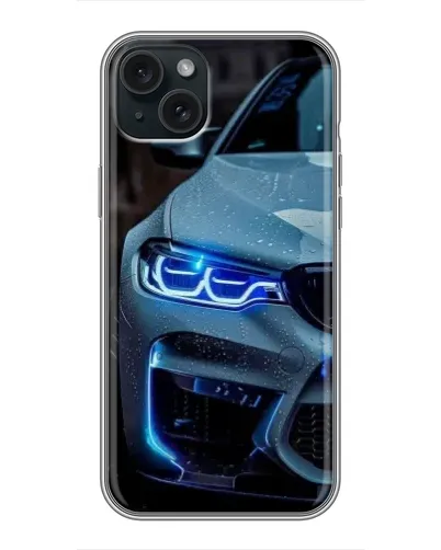 Чехол для iPhone 15 Plus с картинкой «Взгляд BMW с синими фарами» Чехол для iPhone 15 Plus с картинкой «Взгляд BMW с синими фарами»