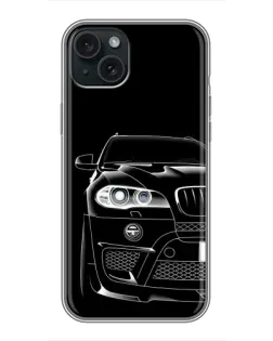 Чехол для iPhone 15 Plus с картинкой «Темный силуэт BMW»