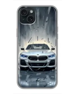 Чехол для iPhone 15 Plus с картинкой «BMW в свете фар»