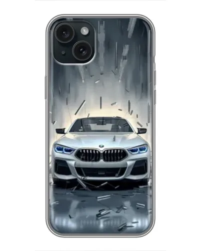 Чехол для iPhone 15 Plus с картинкой «BMW в свете фар» Чехол для iPhone 15 Plus с картинкой «BMW в свете фар»