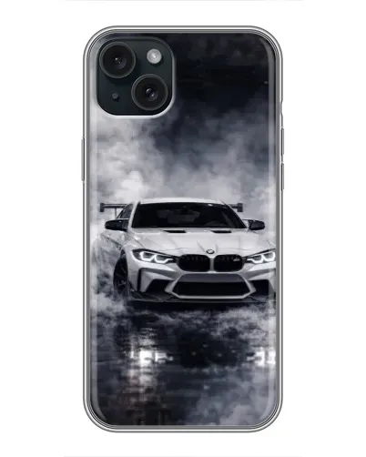 Чехол для iPhone 15 Plus с картинкой «BMW сквозь туман» Чехол для iPhone 15 Plus с картинкой «BMW сквозь туман»