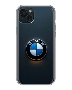 Чехол для iPhone 15 Plus с картинкой «Логотип BMW — минимализм»