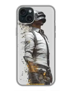 Чехол для iPhone 15 Plus с картинкой «PUBG — боец в пыли»