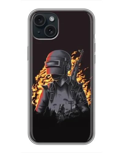 Чехол для iPhone 15 Plus с картинкой «PUBG — огненный силуэт» Чехол для iPhone 15 Plus с картинкой «PUBG — огненный силуэт»