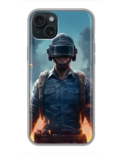 Чехол для iPhone 15 Plus с картинкой «PUBG — реалистичный герой»