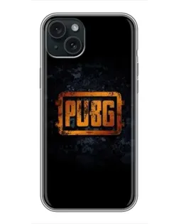 Чехол для iPhone 15 Plus с картинкой «PUBG — золотой логотип»