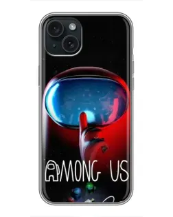 Чехол для iPhone 15 Plus с картинкой «Красный импостер — макро»