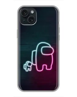 Чехол для iPhone 15 Plus с картинкой «Among Us неон-арт»