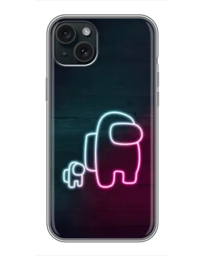 Чехол для iPhone 15 Plus с картинкой «Among Us неон-арт»