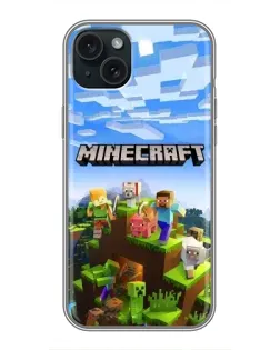 Чехол для iPhone 15 Plus с картинкой «Minecraft классический мир»