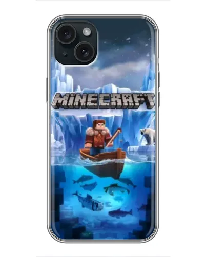 Чехол для iPhone 15 Plus с картинкой «Minecraft ледяной мир» Чехол для iPhone 15 Plus с картинкой «Minecraft ледяной мир»