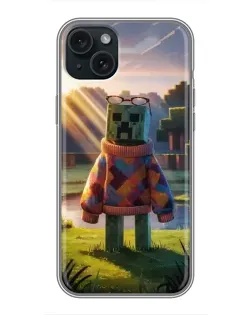 Чехол для iPhone 15 Plus с картинкой «Крипер в свитере»