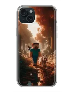 Чехол для iPhone 15 Plus с картинкой «Стив в лесу»