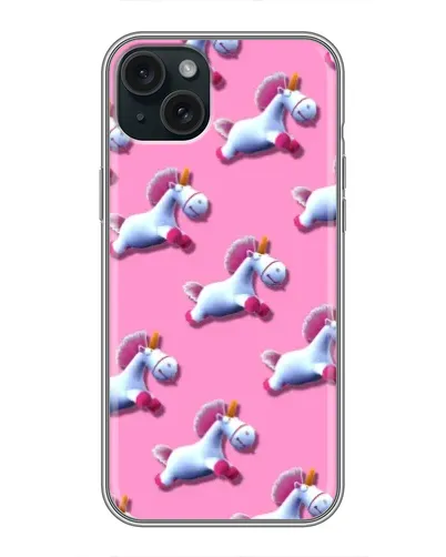 Чехол для iPhone 15 Plus с картинкой «Единороги на розовом»