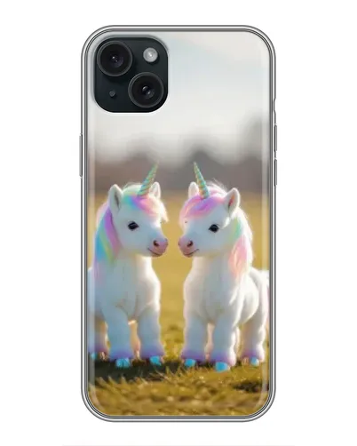 Чехол для iPhone 15 Plus с картинкой «Пара единорогов»