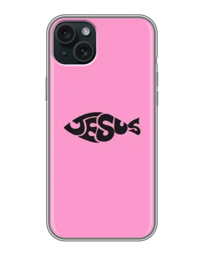 Чохол для iPhone 15 Plus з картинкою «Рожевий символ Jesus»